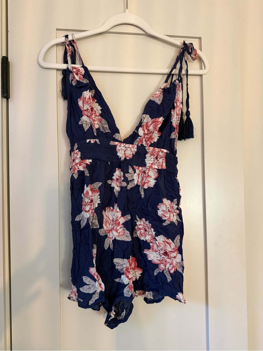 Navy Floral Tie-Shoulder One-Piece Romper